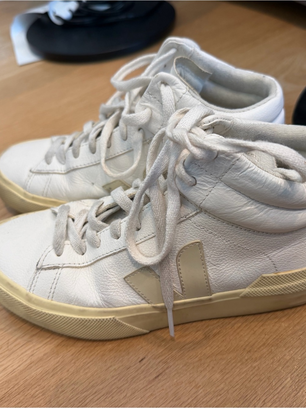 Veja Mid-Top Sneakers in Off-White and Beige